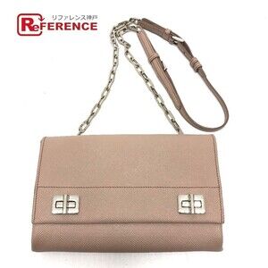 PRADA Logo Shoulder Bag Chain Saffiano Leather Beige